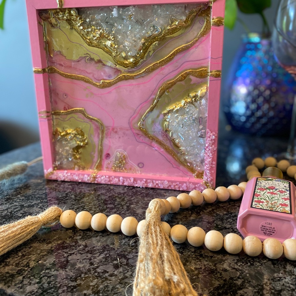Pink Geode| Pink and Gold Fluid Art Sculpture